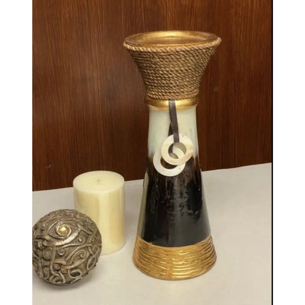 Art Pottery Candle Holder Design Artisan Ceramics Brown and shell accented
